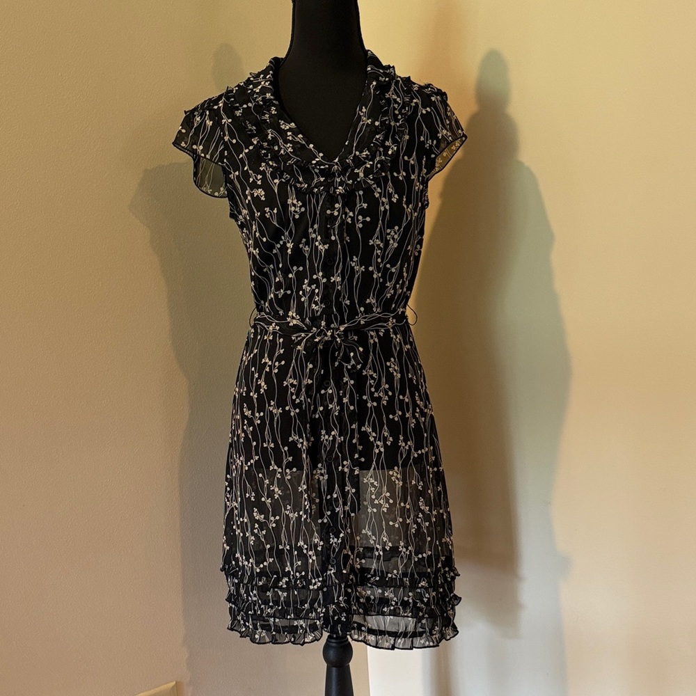 Johnny Martin Black Mini Dress with White Floral Print